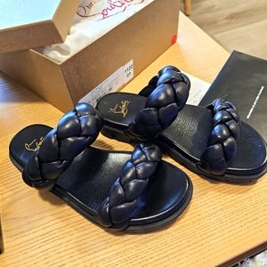 CHRISTIAN LOUBOUTIN Calfskin Braided Just Brio Slide Sandals